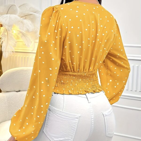 Ladies' Fashionable And Elegant Solid Color Polka Dot Long Sleeved Shirt Top - Image 2