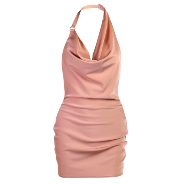 Satin Party Dress V Neck Backless Mini Sleeveless Summer Party Dress - Image 5