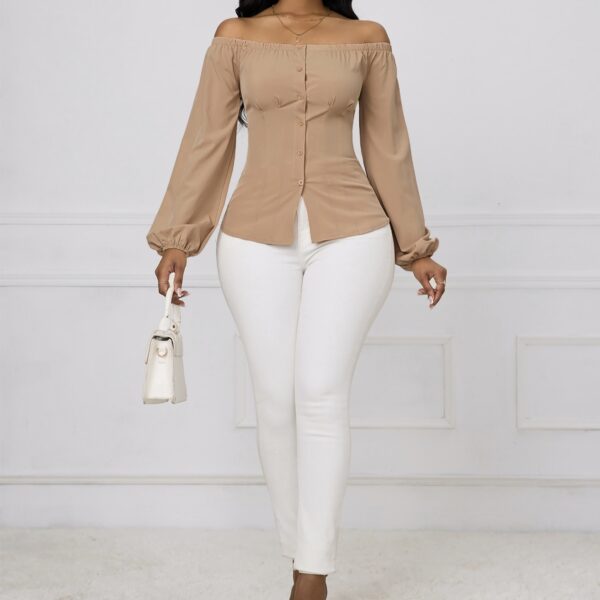 Ladies' Solid Color One Shoulder Waist Slimming Fashion Shirt - Image 4