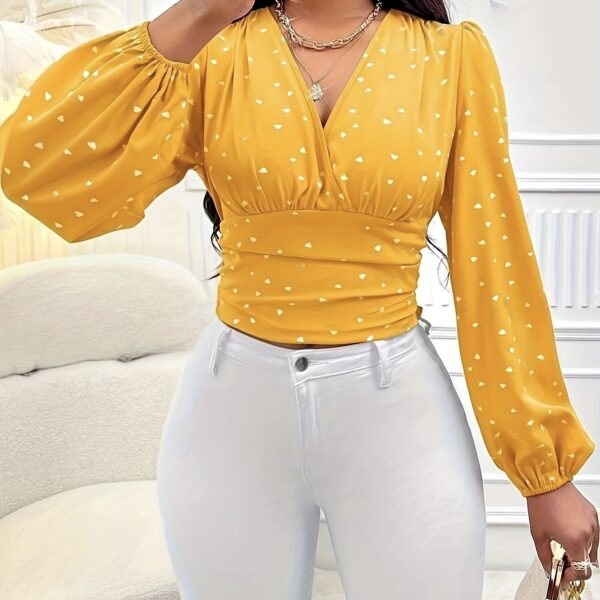 Ladies' Fashionable And Elegant Solid Color Polka Dot Long Sleeved Shirt Top - Image 3