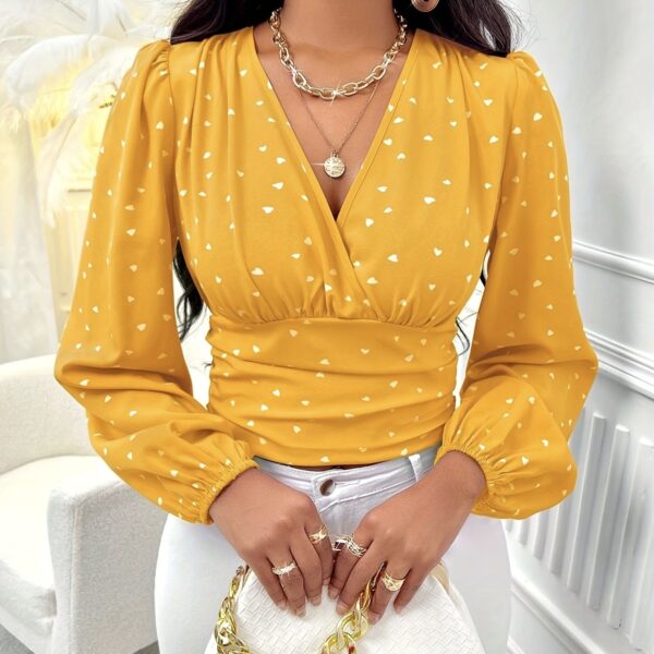 Ladies' Fashionable And Elegant Solid Color Polka Dot Long Sleeved Shirt Top - Image 5