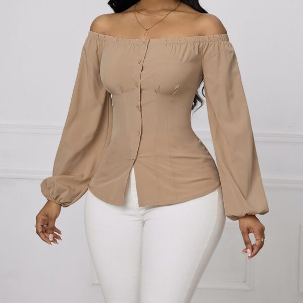 Ladies' Solid Color One Shoulder Waist Slimming Fashion Shirt - Image 3