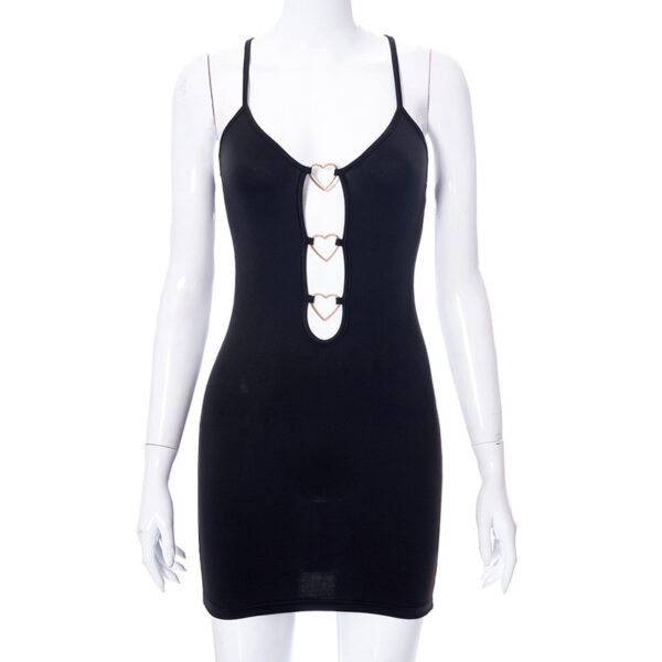 Hollow Out Black Bodycon Woman Dress Camisole Heart Ring Decor Club Sexy Party Dress For Women - Image 6