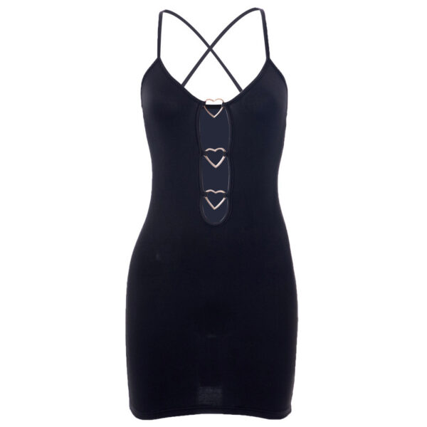 Hollow Out Black Bodycon Woman Dress Camisole Heart Ring Decor Club Sexy Party Dress For Women - Image 7