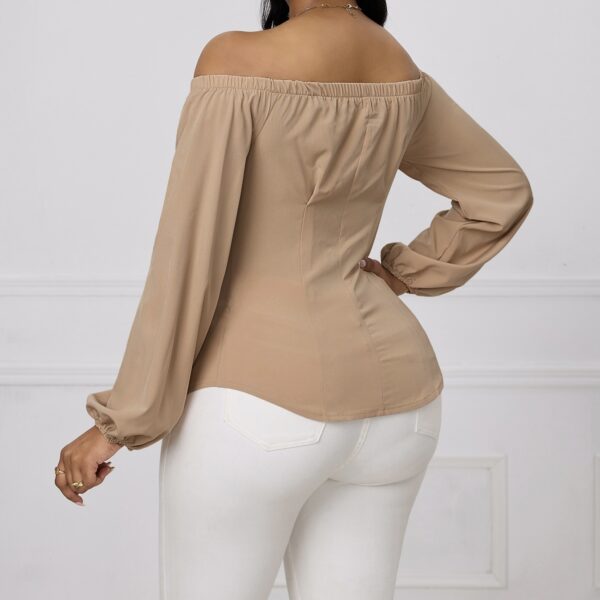 Ladies' Solid Color One Shoulder Waist Slimming Fashion Shirt - Image 5