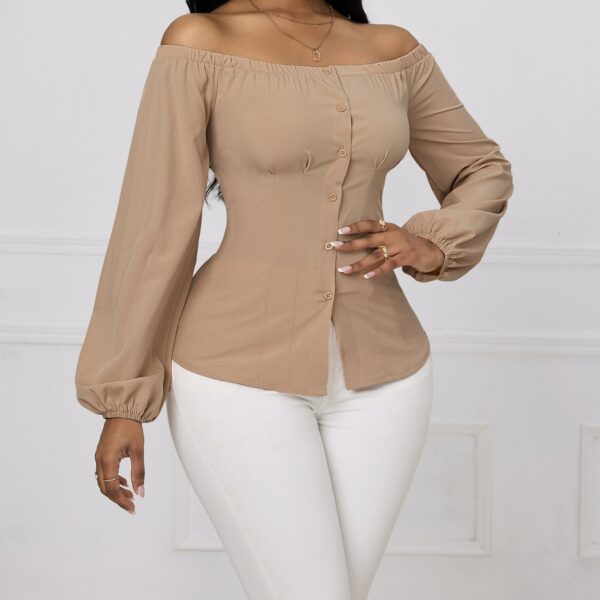 Ladies' Solid Color One Shoulder Waist Slimming Fashion Shirt - Image 2