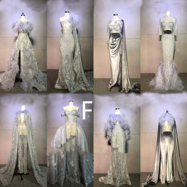 Women's Silver Grey Feather Stage Dresses - Image 6