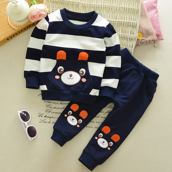 Children's Clothing Suit Boys And Girls Virgin Baby Cartoon Bear Striped Sweater Suit Children - Image 6