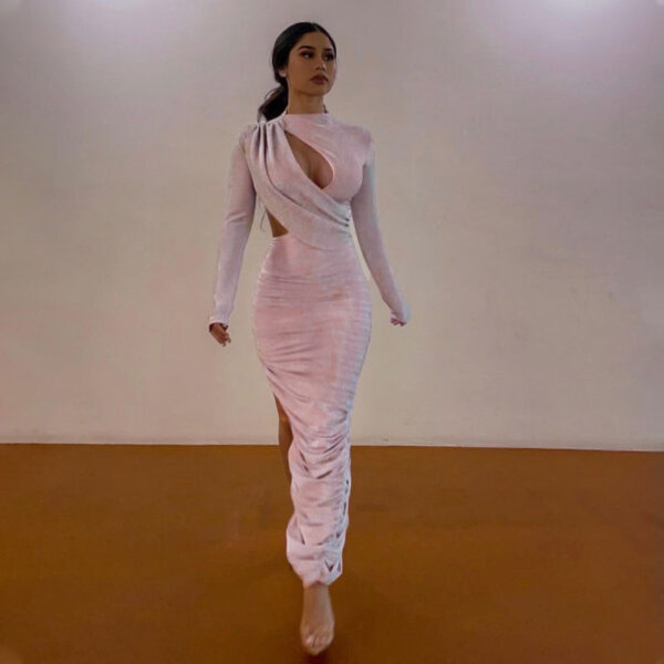 Fashion Sexy Hollow Folds Slim Irregular Dress Women - Image 4