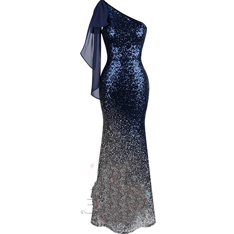 One Shoulder Fishtail Sequin Slim Fit Evening Dress - Image 5