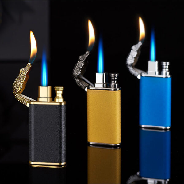 Creative Blue Flame Lighter Dolphin Dragon Tiger Double Fire Metal Winproof Lighter Inflatable Lighter - Image 3