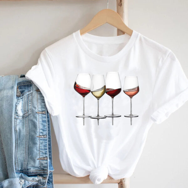 Women Printing Clothing Wine Lady Short Sleeve Casual - Image 8