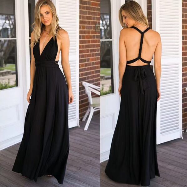 V-neck Long Dress Women Cross Strap Beauty Back Design Party Dresses - Image 2