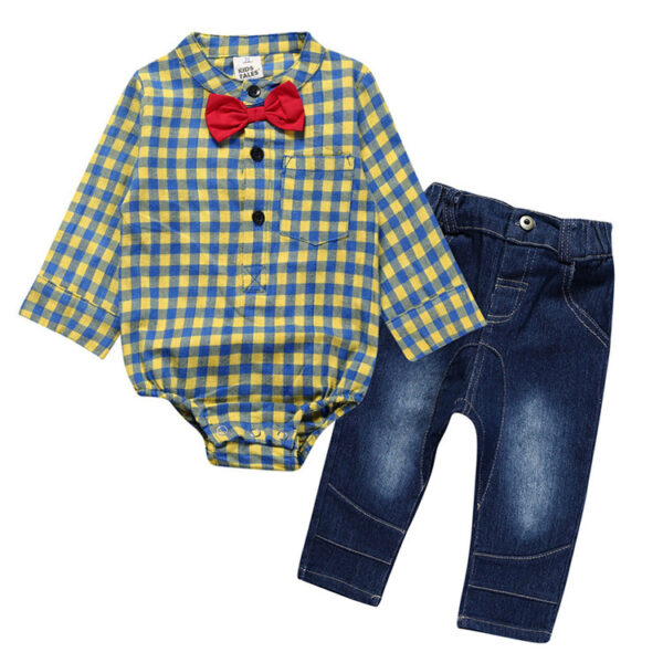 Boy Gentleman Plaid Suit Baby One-Piece Suit Bag Fart Clothes Jeans Kids Suit - Image 6