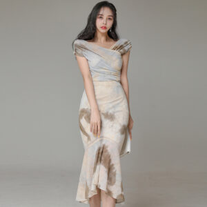 Queen Irregular Mermaid 2 Pieces Set Women Summer V-Neck