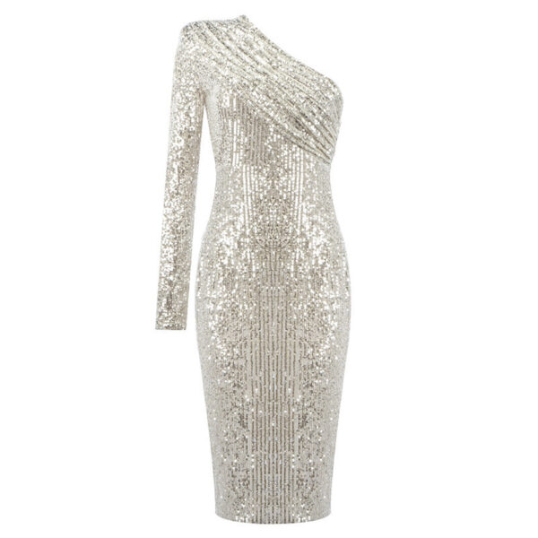 One-shoulder Dress Oblique Collar Wrapped Chest Evening Dress Fashion Sequins Nightclub Sexy - Image 2