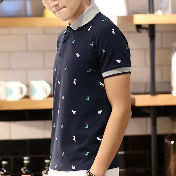 Short Sleeve T-shirt Men''s One Summer Men''s Thin Polo Shirt Fawn Print Lapel T-Shirt Large - Image 3