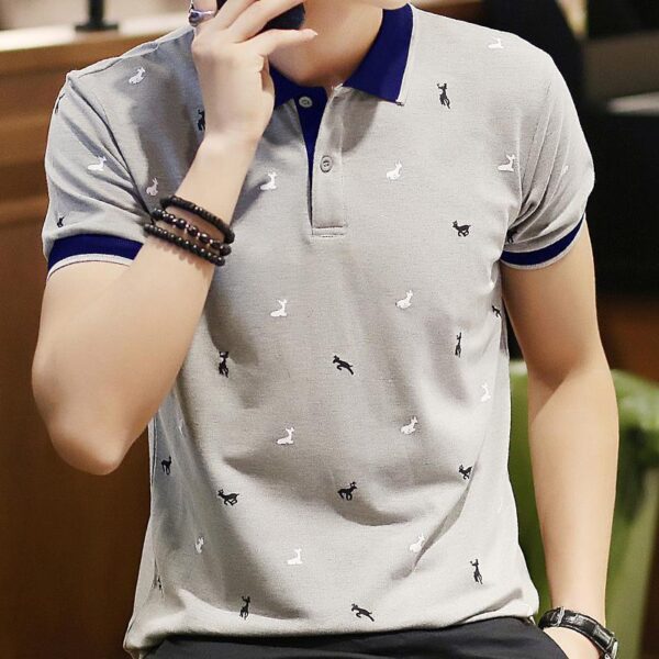 Short Sleeve T-shirt Men''s One Summer Men''s Thin Polo Shirt Fawn Print Lapel T-Shirt Large - Image 4