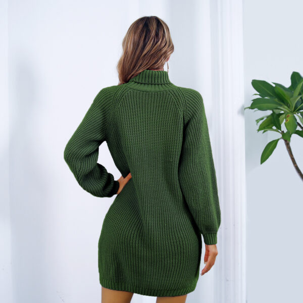 Winter Turtleneck Long Sweater Dress With Button Design Leisure Clinch Long Sleeve Base Sweater Women - Image 9