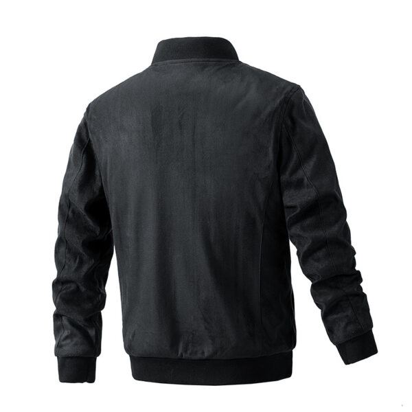 Suede Stand Collar Men's Jacket Double Zipper Pocket Clothing Mens - Image 6