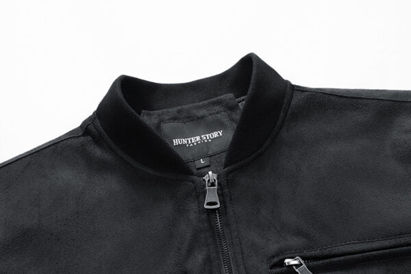 Suede Stand Collar Men's Jacket Double Zipper Pocket Clothing Mens - Image 3