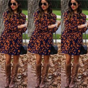 Loose casual wear round neck long sleeve printed dress