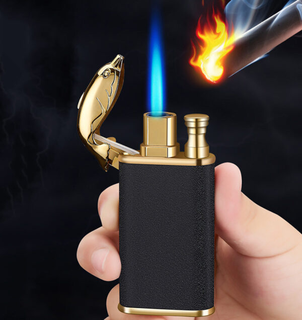 Creative Blue Flame Lighter Dolphin Dragon Tiger Double Fire Metal Winproof Lighter Inflatable Lighter - Image 4