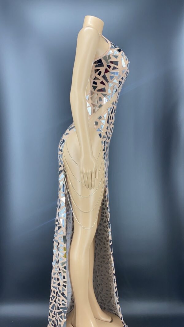 Shining Mirrors Sexy Sleeveless Backless Party Dress With Neck High Slit - Image 6