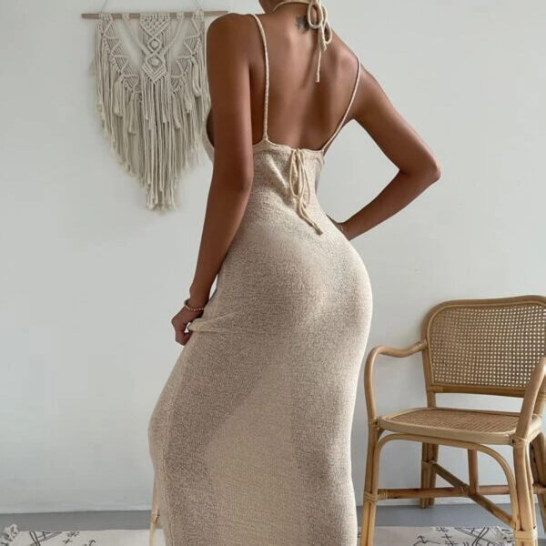 Pure Desire Hollow Out Strap Halter Spaghetti Straps Stitching Dress - Image 4