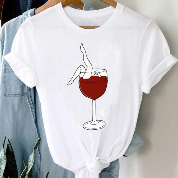 Women Printing Clothing Wine Lady Short Sleeve Casual - Image 5