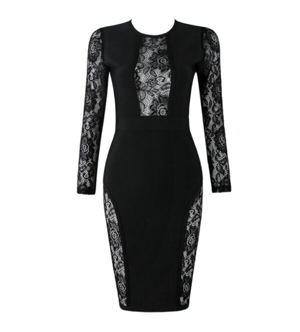 Women's Round Neck Solid Color Slim Pencil Dress - Image 3