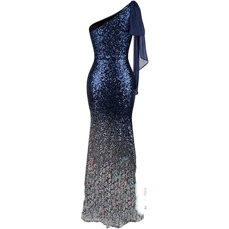 One Shoulder Fishtail Sequin Slim Fit Evening Dress - Image 2