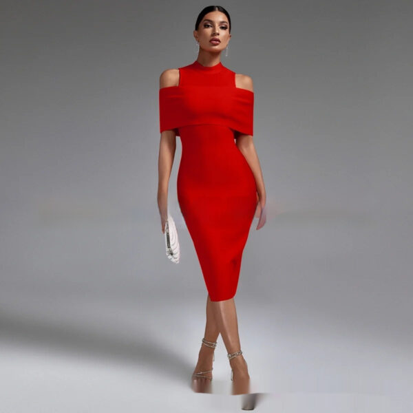 Shoulder-baring Slim-fit Solid Color Stretch Evening Dress - Image 9