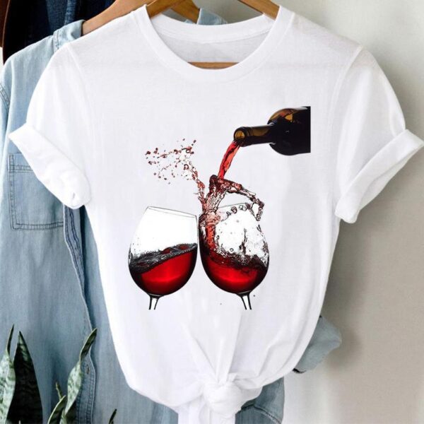 Women Printing Clothing Wine Lady Short Sleeve Casual - Image 9