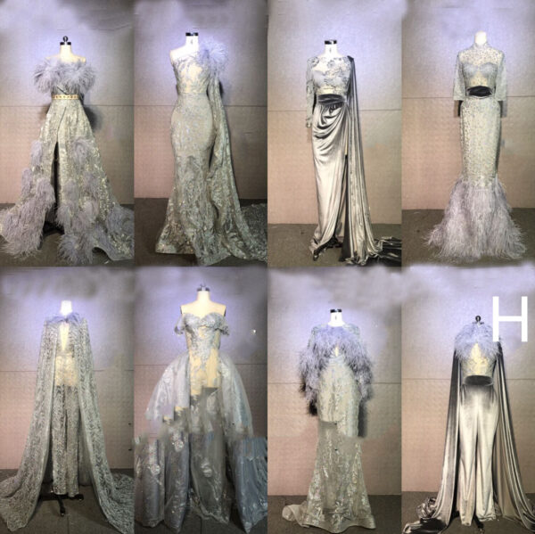 Women's Silver Grey Feather Stage Dresses - Image 3