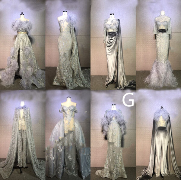Women's Silver Grey Feather Stage Dresses - Image 7
