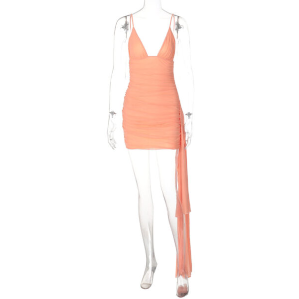 V-neck Hollow Stitching Ribbon Ultra Short Dress Women - Image 4