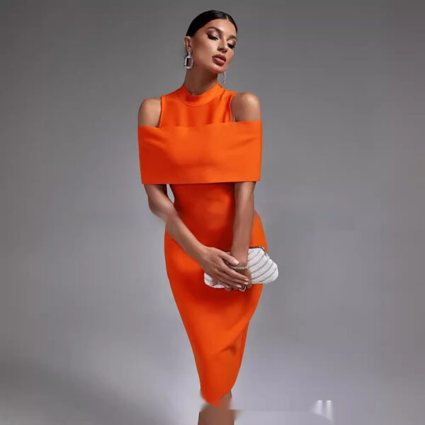 Shoulder-baring Slim-fit Solid Color Stretch Evening Dress - Image 3