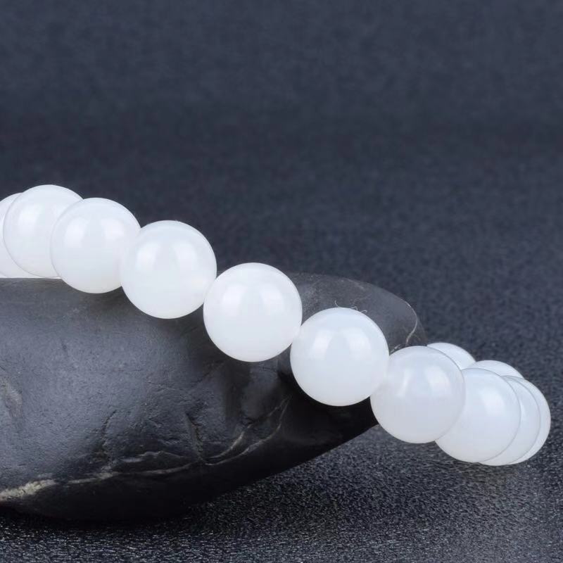 Hotan White Jade Goat Fat Round Bead Bracelet - Image 2