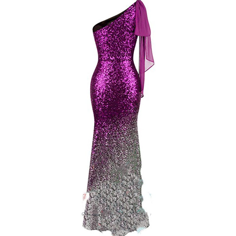 One Shoulder Fishtail Sequin Slim Fit Evening Dress - Image 3