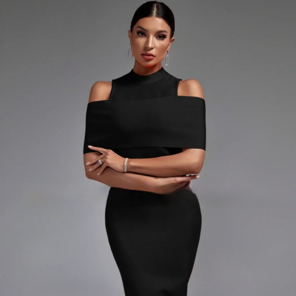 Shoulder-baring Slim-fit Solid Color Stretch Evening Dress - Image 2