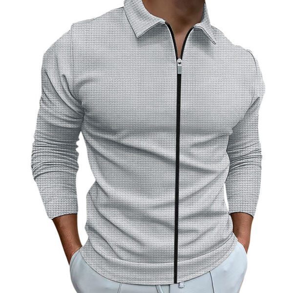 Men's Clothing Waffle Style Zipped Lapel Jacket Outdoor Sports Tops - Image 4