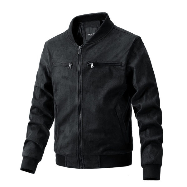 Suede Stand Collar Men's Jacket Double Zipper Pocket Clothing Mens - Image 9