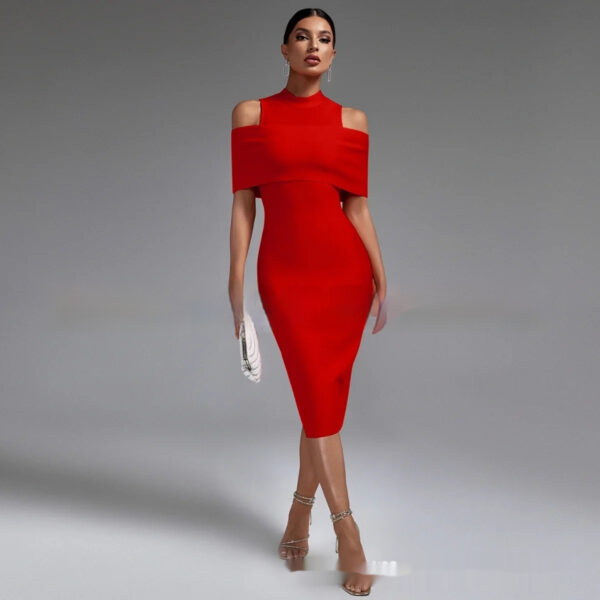 Shoulder-baring Slim-fit Solid Color Stretch Evening Dress - Image 6