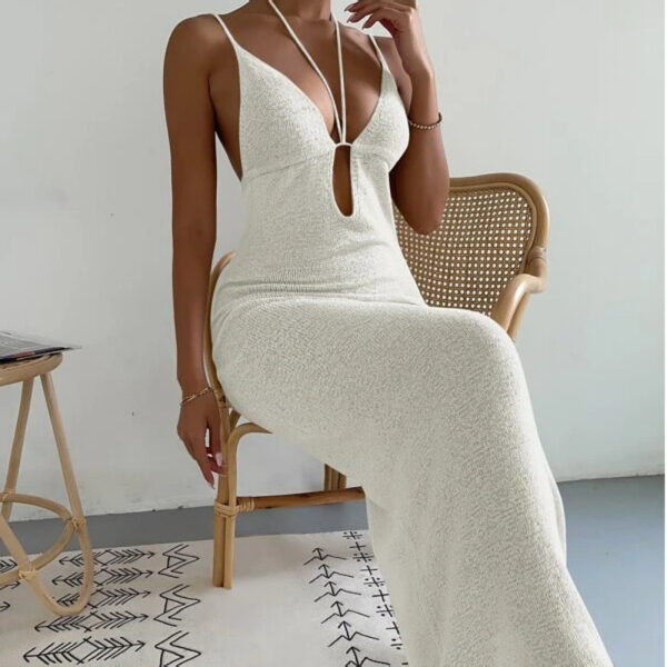 Pure Desire Hollow Out Strap Halter Spaghetti Straps Stitching Dress - Image 5