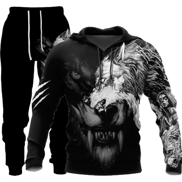 3D Wolf Print Tracksuit Men Sportswear Hooded Sweatsuit Two Piece Outdoors Running Fitness Mens Clothing Jogging Set - Image 9