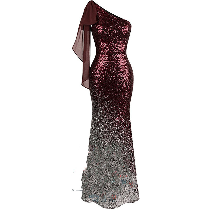 One Shoulder Fishtail Sequin Slim Fit Evening Dress - Image 7