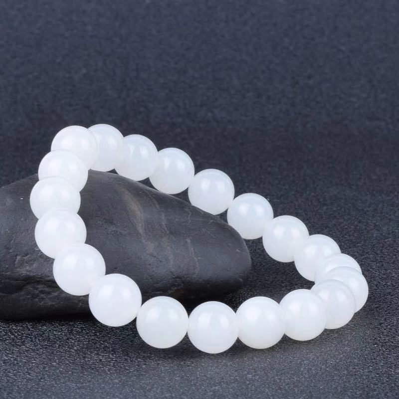Hotan White Jade Goat Fat Round Bead Bracelet - Image 3