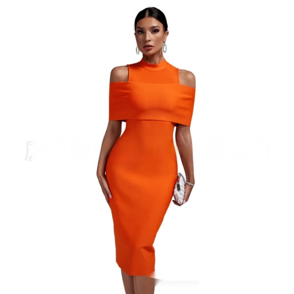 Shoulder-baring Slim-fit Solid Color Stretch Evening Dress - Image 7