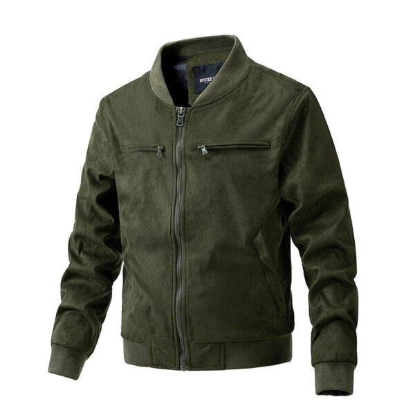 Suede Stand Collar Men's Jacket Double Zipper Pocket Clothing Mens - Image 2